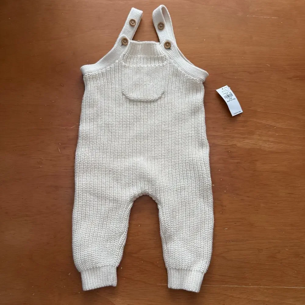 NWT Old Navy Knit Ribbed Sweater Overalls Romper 3-6 Months Baby Boy Girl
